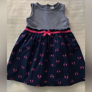 Carter’s Baby Girl Navy and Pink Striped Flamingo Kids Dress Size 18 months